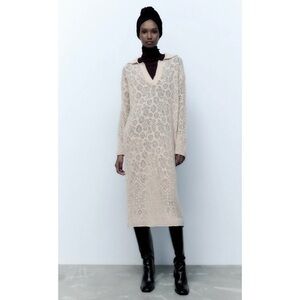 Zara knit pointelle sweater midi dress NEW